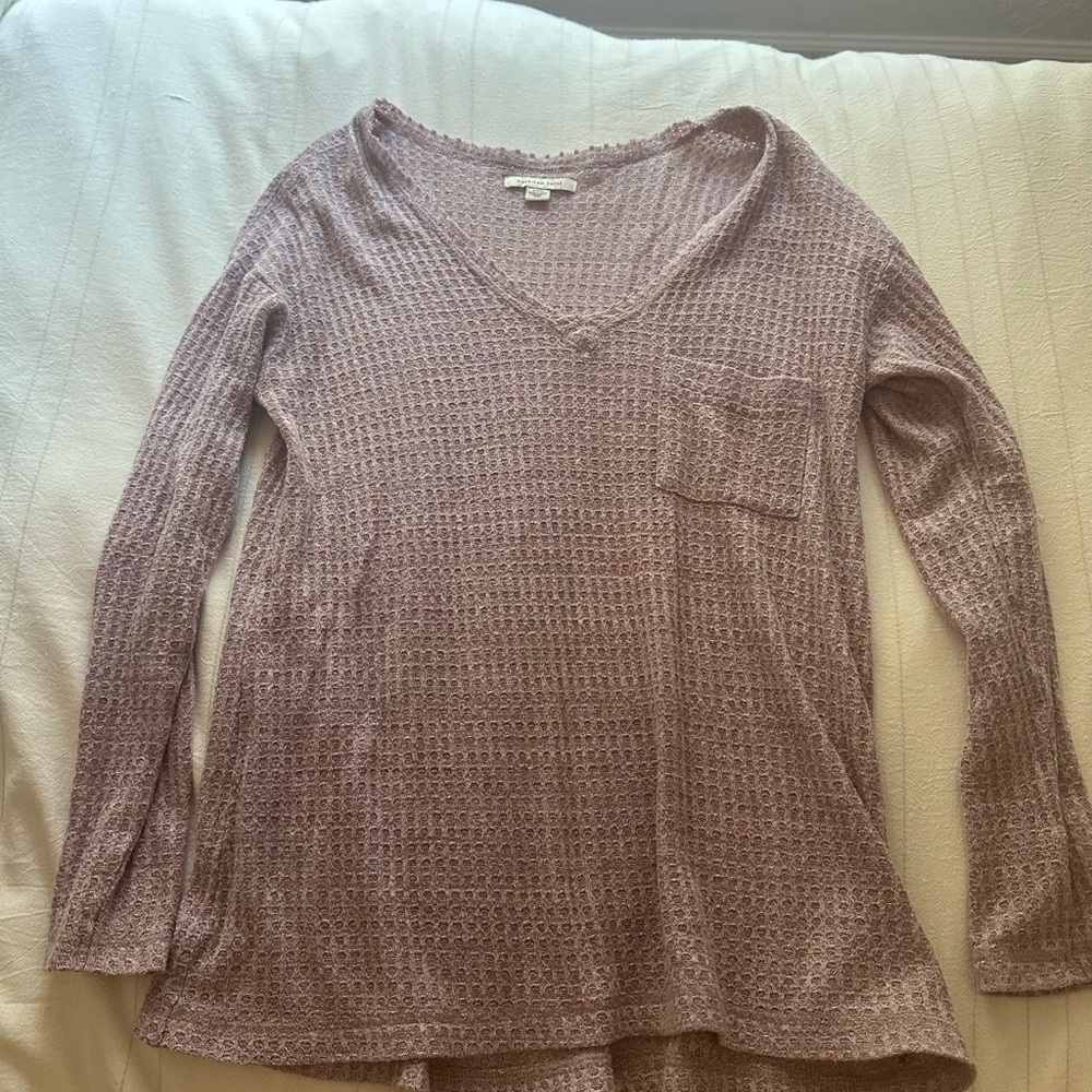 American Eagle Outfitters Mauve V-Neck Knit Blouse